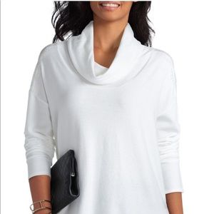Halston lace shoulder cowl neck sweater